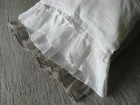 Pillow case with Double Ruffles, 100% Linen Ruffled Sham White or Oatmeal Beige