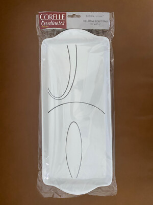Corelle SIMPLE LINES Melamine Plastic Serving Tidbit Tray 15 X6.5  White / Black