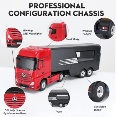 Rastar 1:26 RC Mercedes-Benz Semi Truck Trailer Open Door Extended