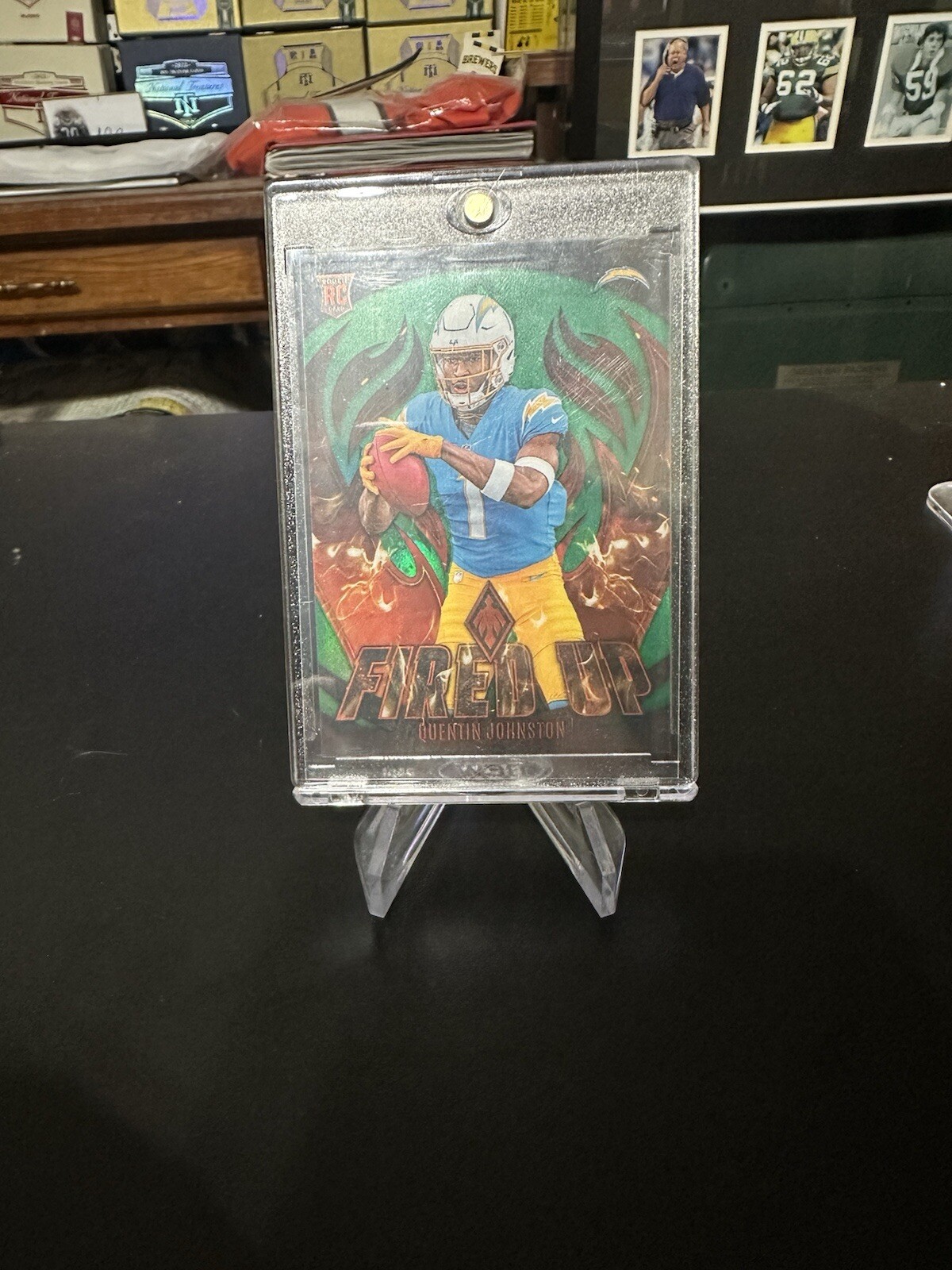 2023 Panini Phoenix Fired Up Green #FU-14 Quentin Johnston /15 (RC)