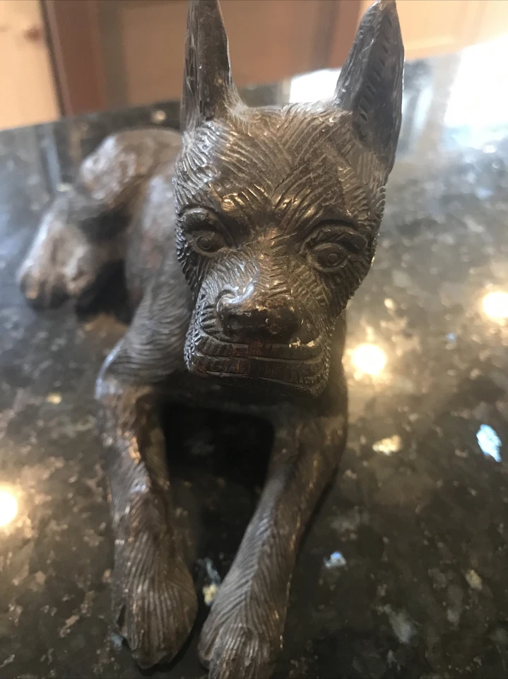 Antigua escultura de latón para mascota boxer perro sentado estatua coleccionable Foto 2 de 4