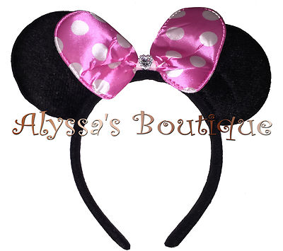 Minnie Mouse Ears Headband Black Pink Polka Dot Bows Custom  display picture 3
