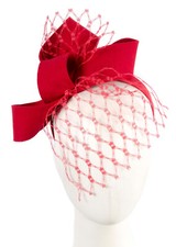 Red racing fascinator headband with face veil by Max Alexander 100 AU Seller