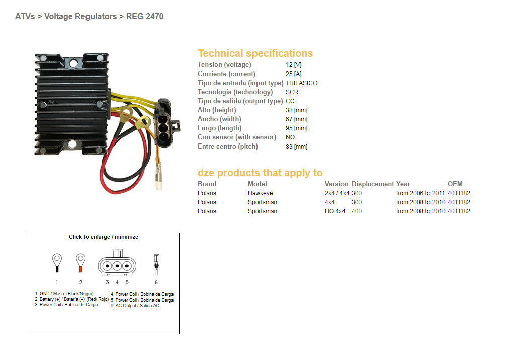 Régulateur de tension DZE Polaris Hawkeye 3 pour la rénovation électrique de quad