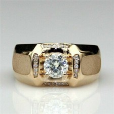 1.20Ct Round Cut Moissanite 14K Yellow Gold Plated Men's Engagment Ring