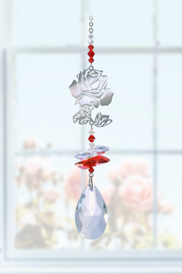 Red Rose Crystal Fantasy Love Spiral Crystal Pendant Sun-Catcher Mobile, Handmad