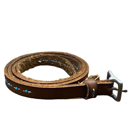 Gon Womens L Brown Wide Leather Belt Boho Silvertone Buckle