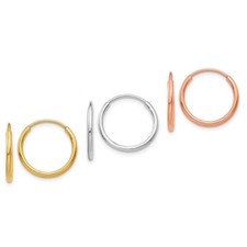 14k Tri-Color Gold 1.25mm Endless Hoop Earring Set L-14 mm,W-14 mm 0.95gm