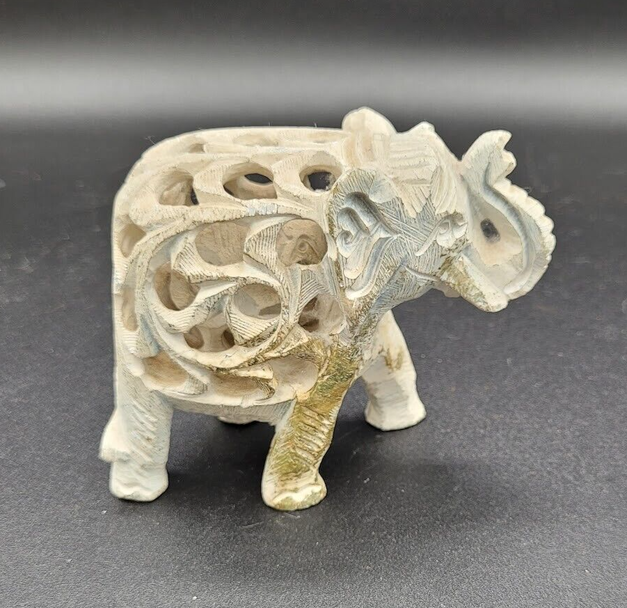 Hand Carved Stone Mother-To-Be Elephant with Baby Elephant Inside