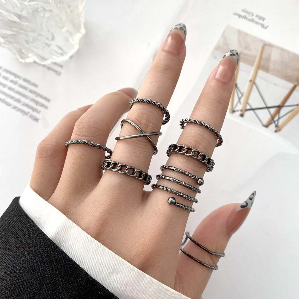 8pcs Punk Simple Rings Set Women Girl Geometric Multi Joint