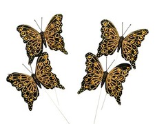 12PC 4" Black Gold Glitter Feather Butterflies Craft DIY Wedding Cake Topper