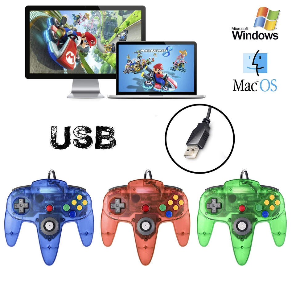 Para Nintendo 64 N64 Controlador USB Gamepad Joystick Para PC MAC Raspberry Pi 3 Foto 4 de 4