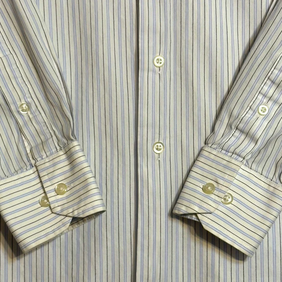 Camisa de manga larga a rayas Joseph Abboud azul y blanco 15,5-32/33 pecho 44" para hombre Foto 3 de 4