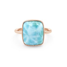 Larimar Square Gemstone Ring 925 Silver Rose Gold Plated Fine Jewelry 13x11 MM