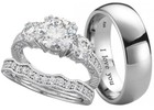 New His And Hers Titanium / 925 Silver Wedding Engagement Ring Couple Set