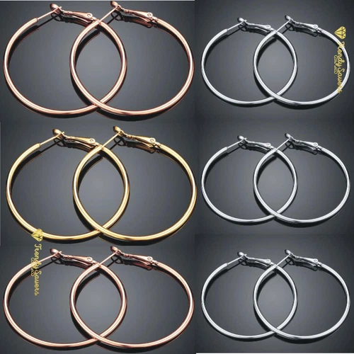 Women/Girls Sterling Silver Plated Smooth Big Large Hoop Earrings 5CM - 8CM - Picture 9 of 10