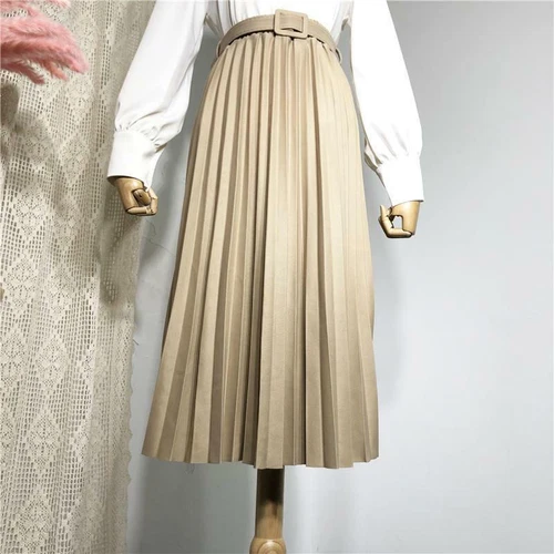 Damenmode Mittellang A-Linie Faltenrock Dame Langes Kleid Elegant Büro - Bild 16 von 29