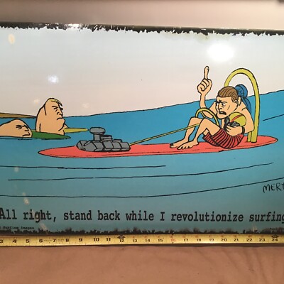 Vtg Surfboard Jetboard Cartoon Historical Surfing Images Art Poster Paul Merta