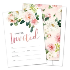Floral Fill-in Invitations with Envelopes, Perfect for Bridal Shower, Baby Showe