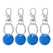 4Pcs Shopping Trolley Token Key Ring, Round Label Keychains, Blue