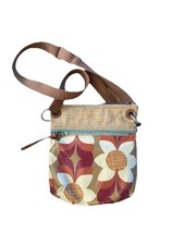 Vintage Fossil Key Per Crossbody Bag Purse Floral Brown Beige Gold