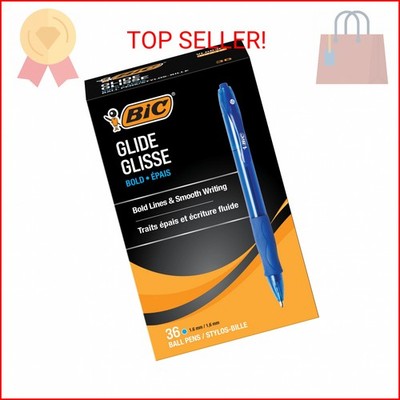 BIC Glide Bold Blue Ballpoint Pens, Bold Point (1.6mm), 36-Count Pack, Retractab