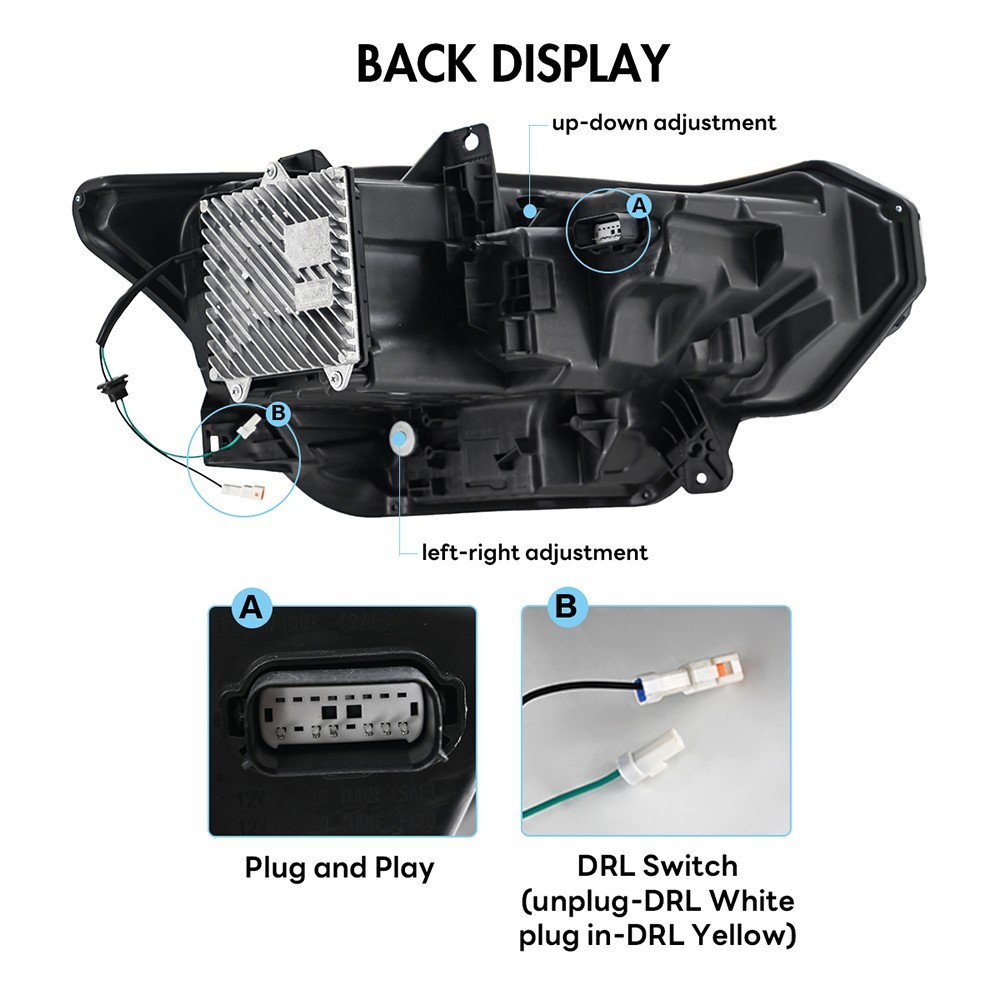 TT-ABC LED Headlights For Ford Mustang 2024 2025 2-COLOR DRL Front Lamps LH+RH