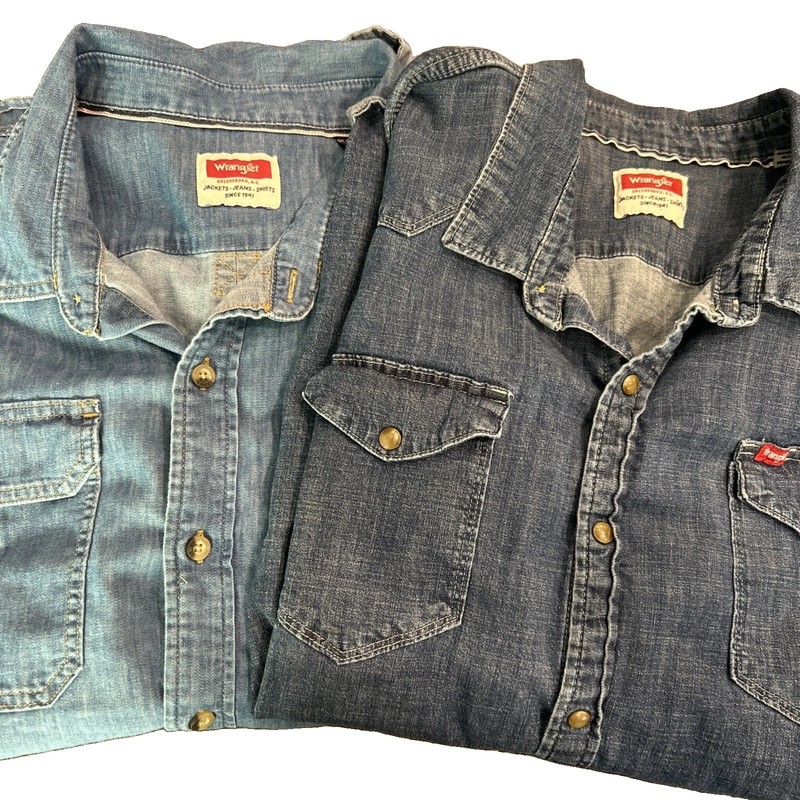 Wrangler Denim Pearl Snap Shirt Jacket 3XL XXXL Jean Lot Of 2 Vintage Western