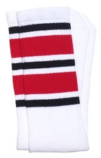 22 Knee high White tube socks with Black-Red stripes style 6