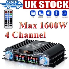 1600W Digital Power Amplifier Bluetooth Stereo HiFi Audio 4CH USB SD FM Remote