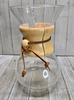 Vtg Chemex Pour Over Coffee Maker Blown Glass Wood Collar 8.5'' Tall