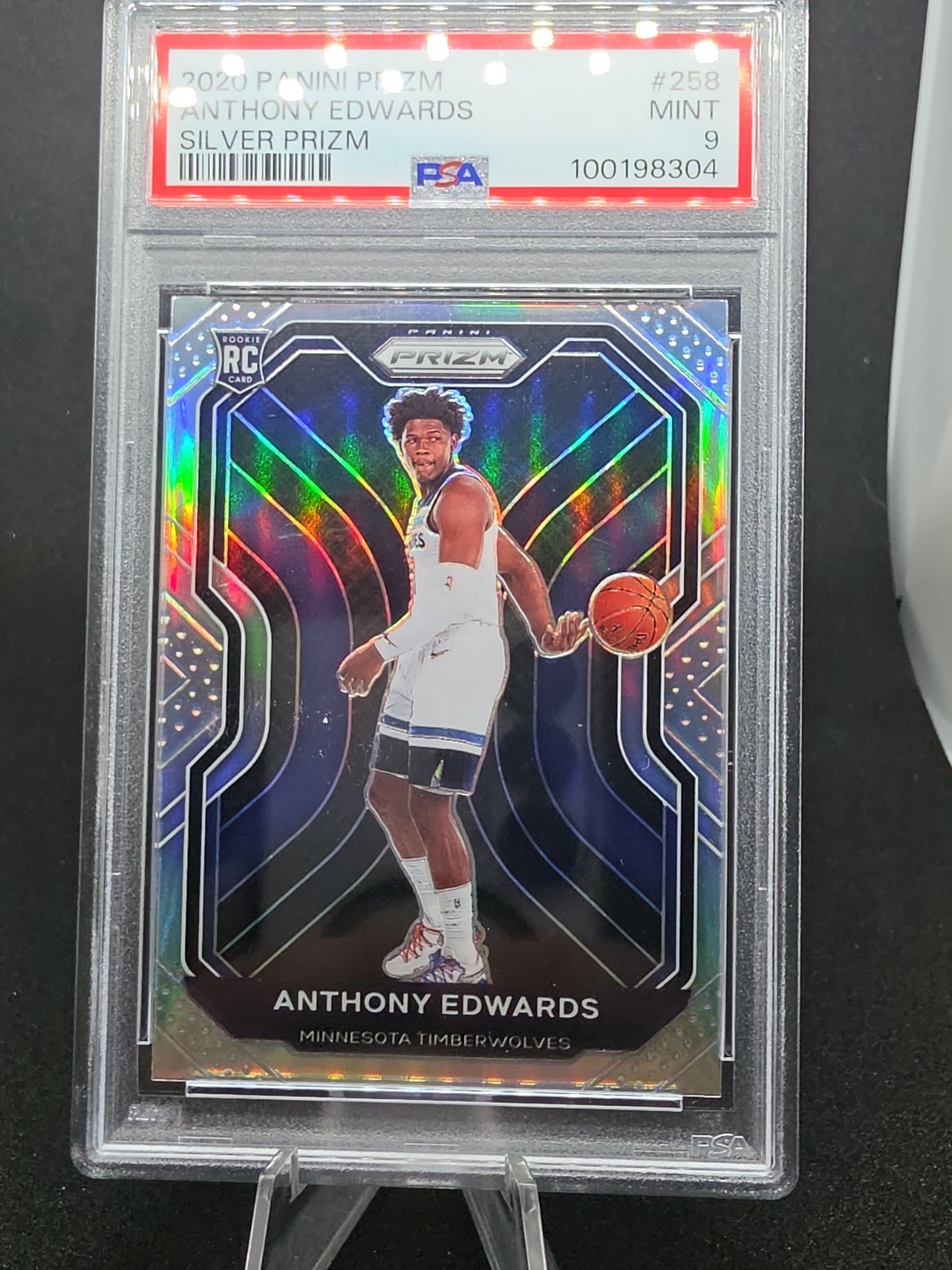 2020-21 Panini Prizm Anthony Edwards #258 Silver Prizm (RC) PSA 9