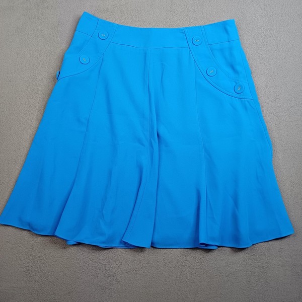 Review Skirt Womens 10 Blue Satin A-Line Button Detail Lined Knee Length Office