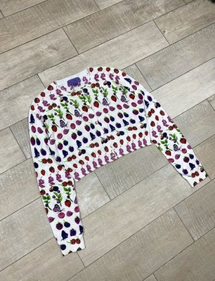 Versace X H&M Fruit Print Strawberry Cardigan Jacket Sweater Gold Buttons Silk