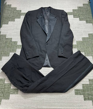 Vtg Yves Saint Laurent Tuxedo Suit Mens 44 R Black Wool Blend Blazer