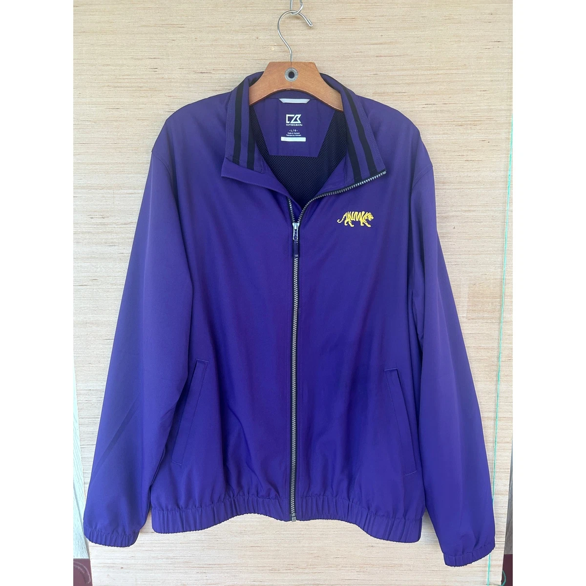 Cutter & Buck Mens WeatherTec Purple Tiger Mascot Windbreaker Golf