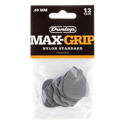 Jim Dunlop Max-Grip  Nylon Standard Pick .60MM - 12 Pack .60mm, Light Grey