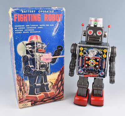 Vintage Horikawa (Japan) Weißblech batteriebetriebener Kampfroboter 60er Jahre