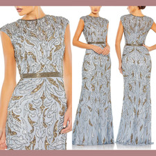 NWT Mac Duggal [ 4 ] 5532 Embellished Illusion Cap Sleeve Column Gown S1040