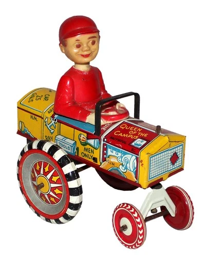 Clean, Glossy & Working 1950s Marx Tin Windup Dipsy Dan Crazy Car