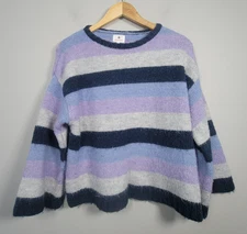 Sundry Sweater Womens S Striped Fuzzy Knit Cropped Pullover Soft Lilac Blue