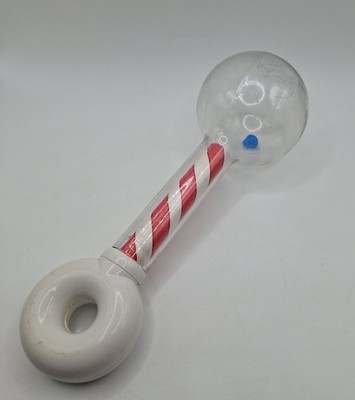 Vintage 1970s Johnson & Johnson Rattle Striped Red White Baby Toy 8'' Made In USA