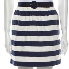  275 Alice  Olivia Navy Blue Striped Belted Cotton Mini Skirt SIZE 6 Nautical