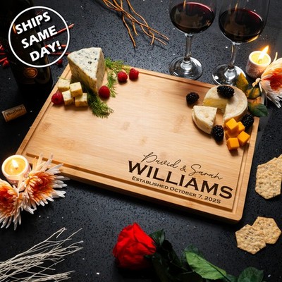 Personalized Engraved Bamboo Cutting Board Custom Charcuterie Tray Couple Name