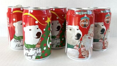 Coca-Cola Christmas Polar Bear Foreign Thailand Empty Cans Vintage 1990's