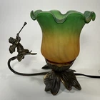 Tiffany Style Glass Tulip Cherub with Horn Table Lamp Vintage