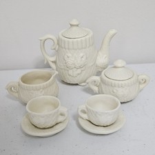 Vintage Porcelain Bisque Miniature 9 Piece Creme Tea Service Set Collectible EUC
