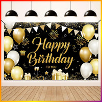 Geburtstagsdeko Banner Schwarz Gold Happy Birthday FüR MäNner Frauen Innen AußEn