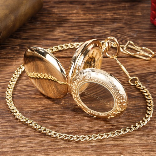 Men's Roman Numerals Pocket Watch Mechanical Double Hunter with Chain Xmas Gifts - Picture 9 of 10