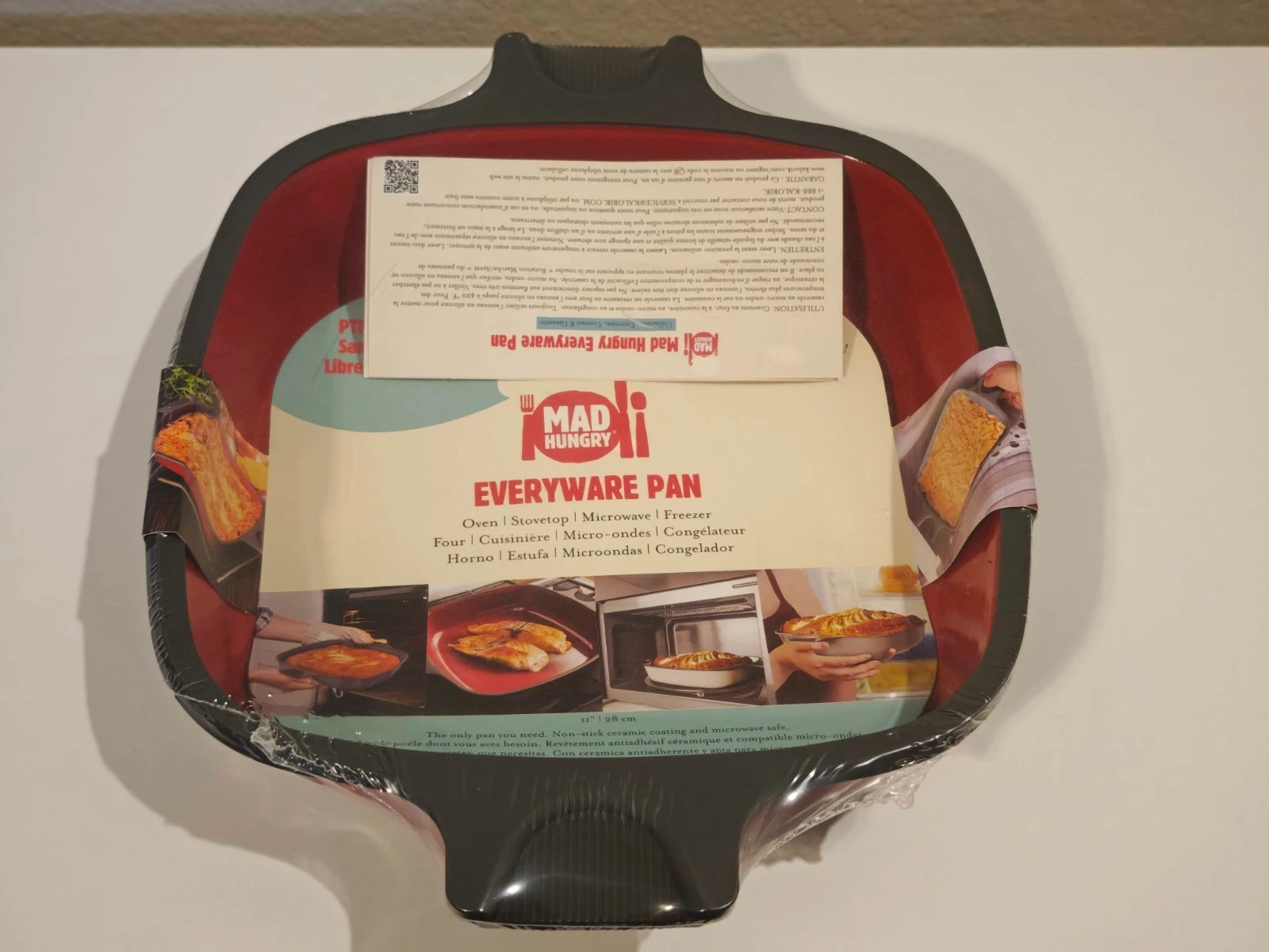 NEW Mad Hungry 10" Everyware Pan by Kalorik Red Ceramic Non-Stick Square Skillet